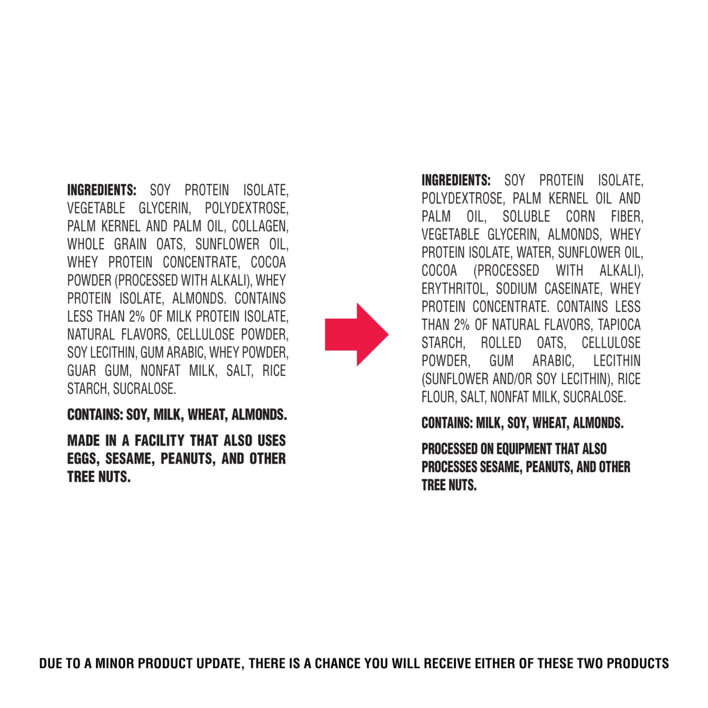 Ingredients list with a red arrow pointing to one side on a white background