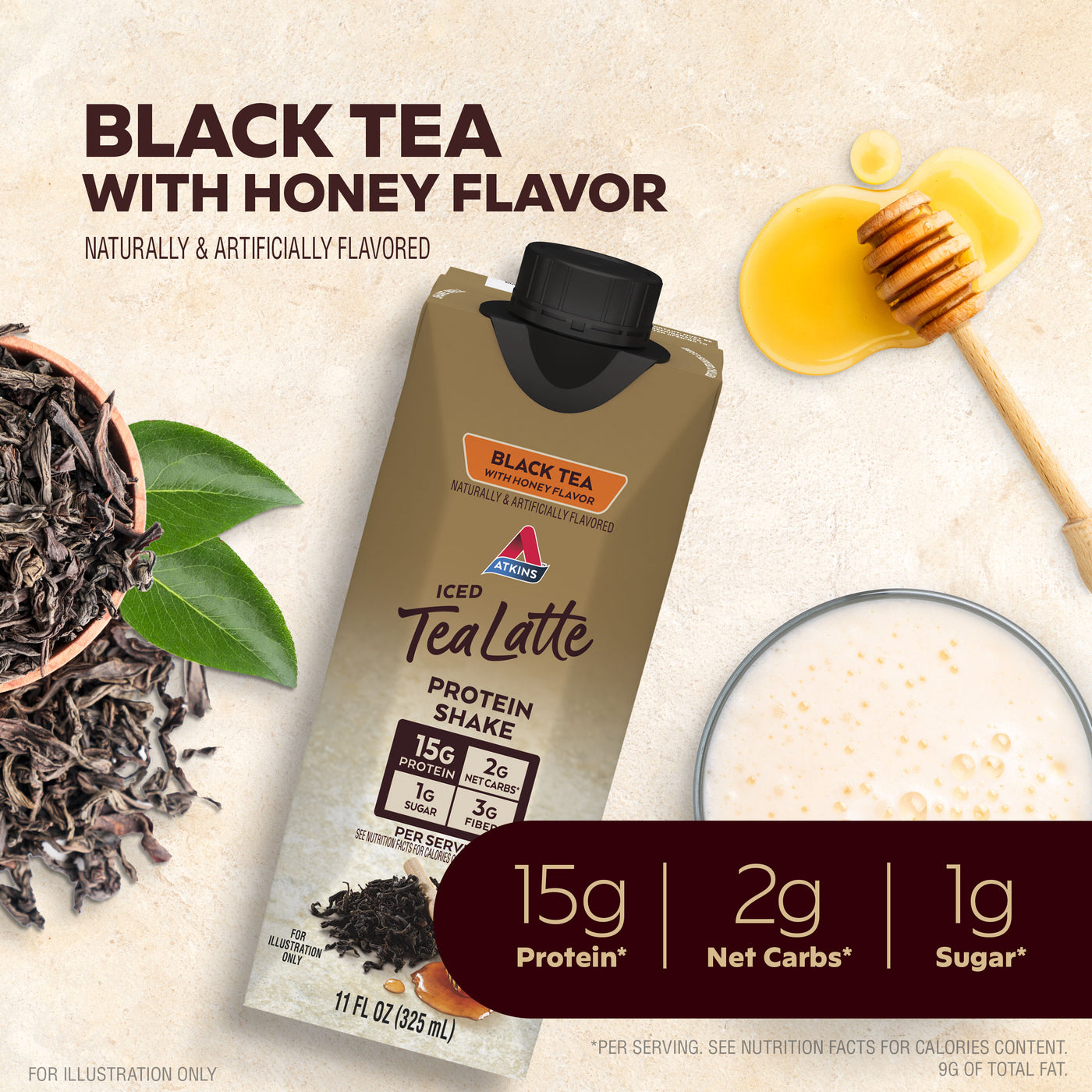 Black Tea Honey Latte Protein Shake-15g protein, 2g net carbs, 1g sugar