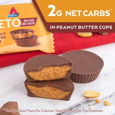 2g net carbs* in Peanut Butter Cups. *see Nutrition Facts for calories, Total fat and Sat. Fat contents.