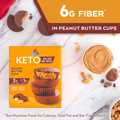  6g fiber* in Peanut Butter Cups. *see Nutrition Facts for calories, Total fat and Sat. Fat contents.