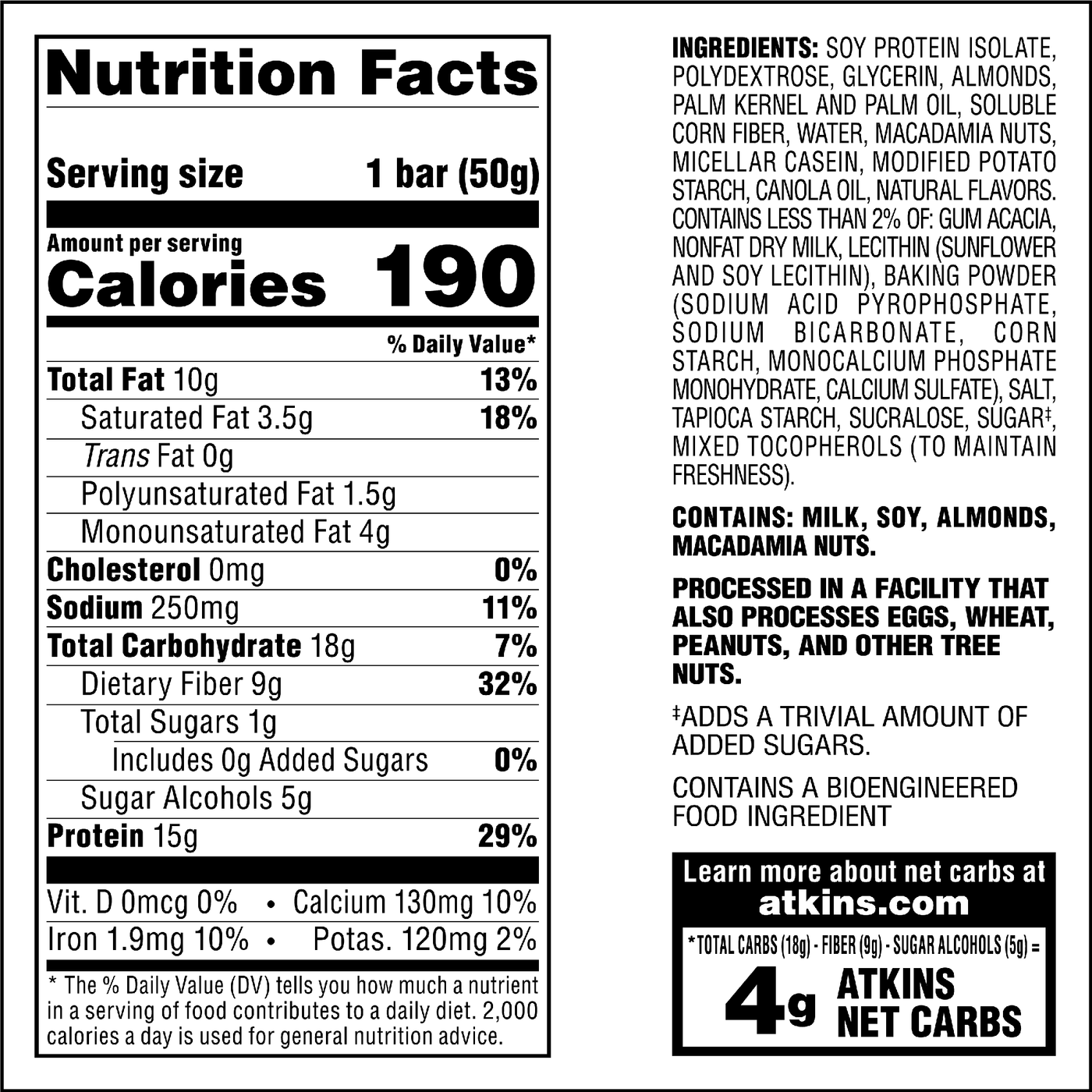 Vanilla Macadamia Nut Soft Baked Bar nutrition facts and ingredients