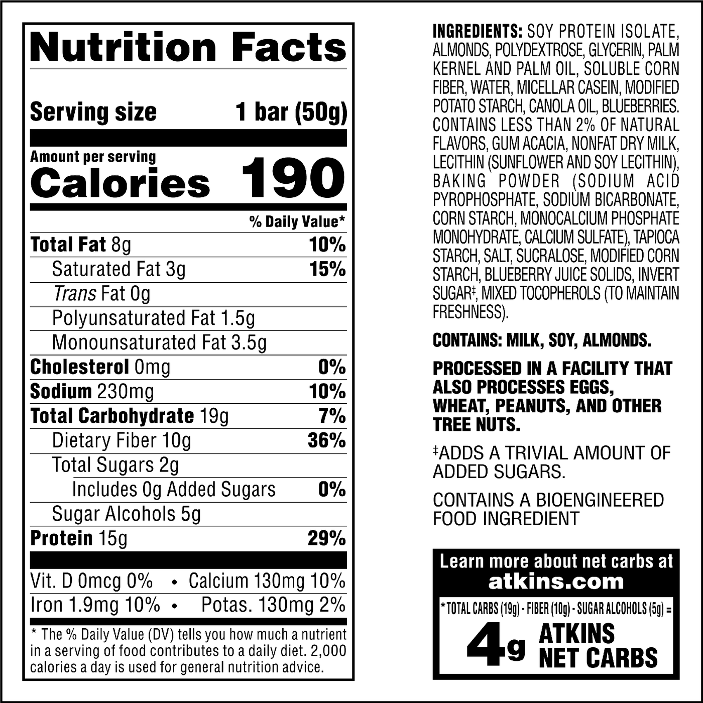 Blueberry Soft Baked Bar nutrition facts and ingredients