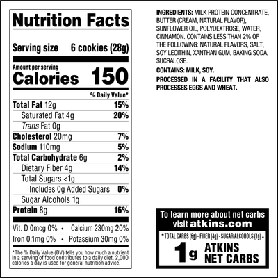 Snickerdoodle Bite-Sized Crunchy Protein Cookies Nutrition Facts