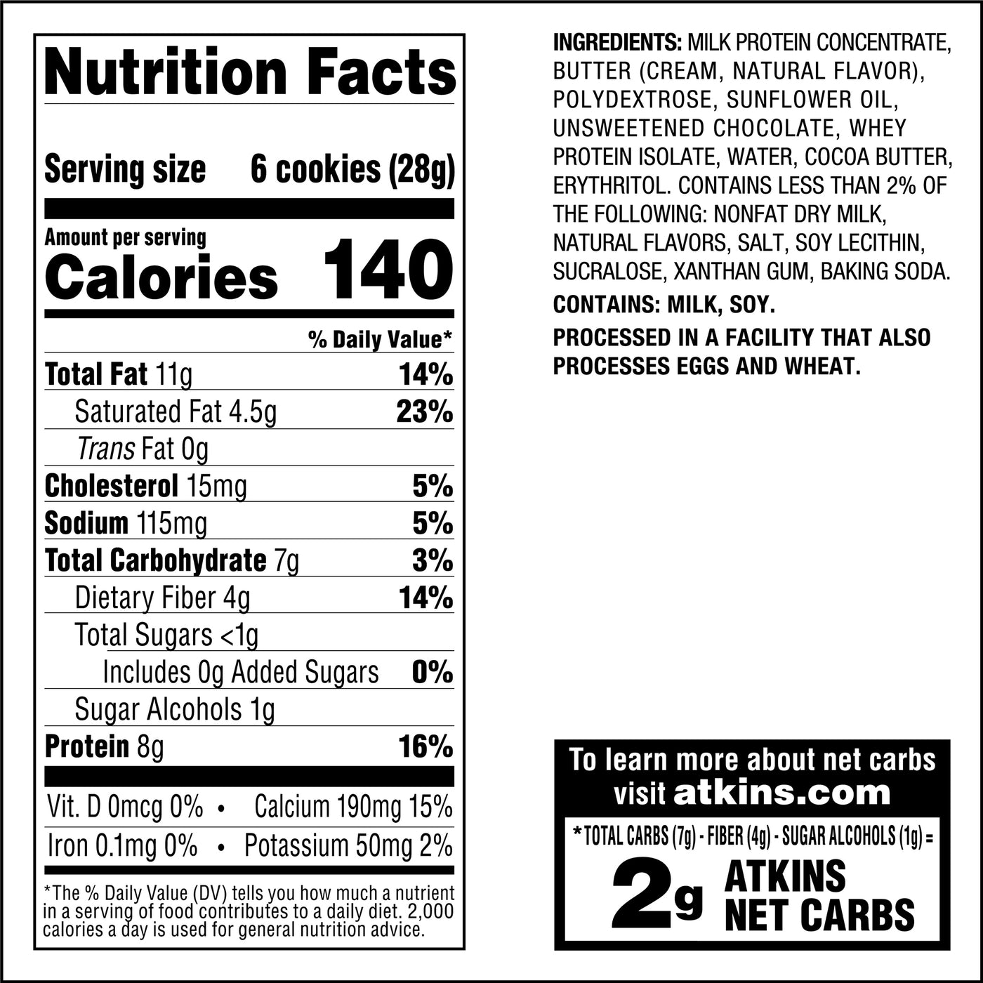 Chocolate Chip Bite-Sized Crunchy Protein Cookies Nutrition Facts