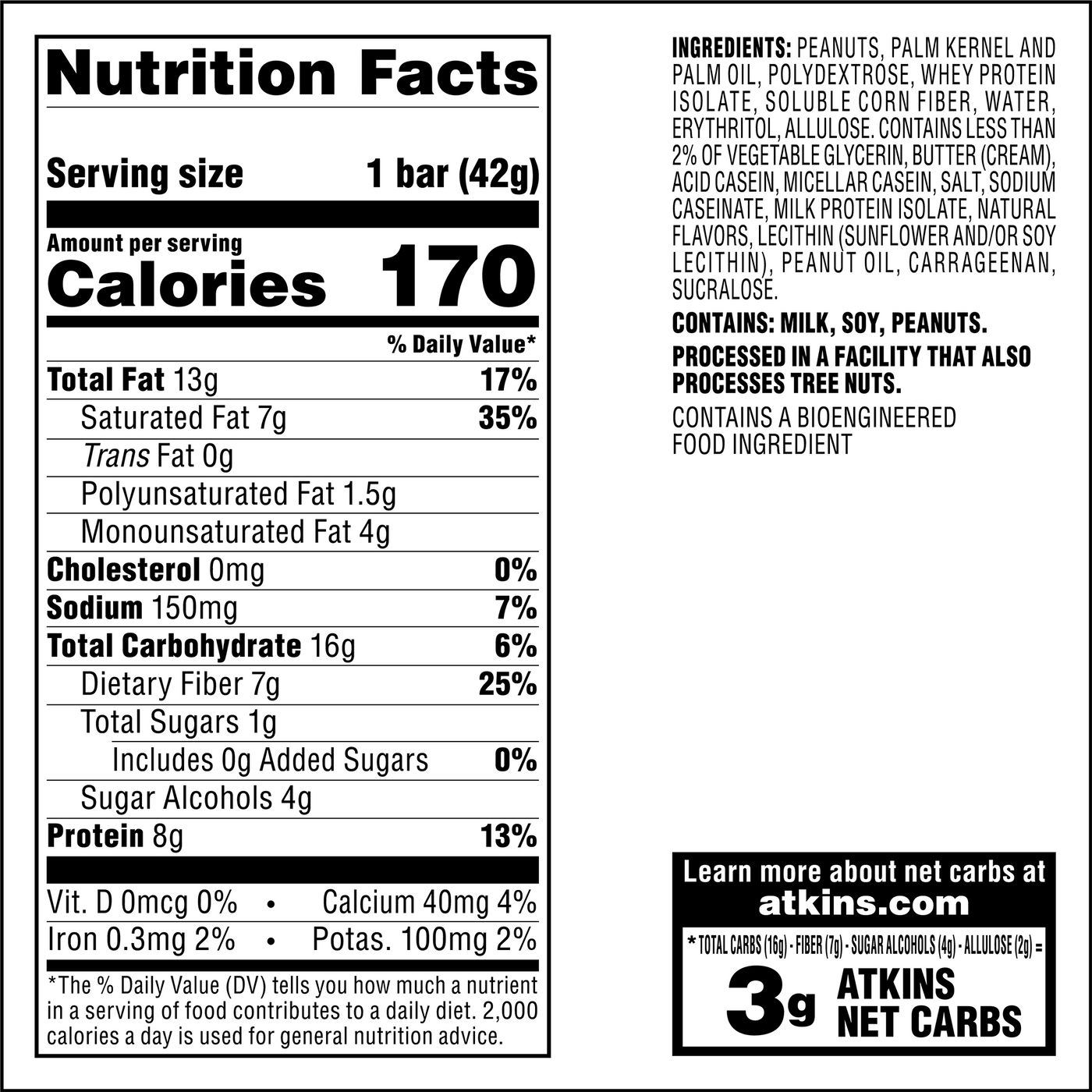 Peanutty Overload Bar Nutrition Facts