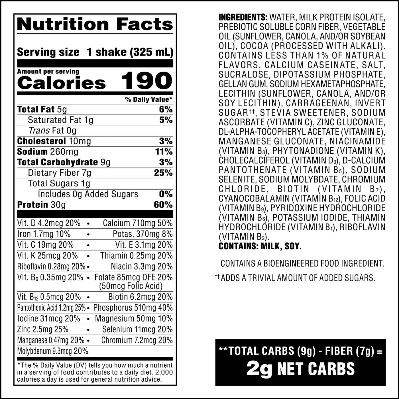 Atkins Strong Chocolate Peanut Butter 30g Protein Shake Nutrition Facts Panel