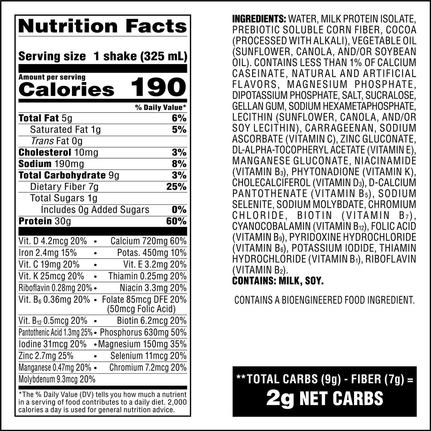 Atkins Strong Milk Chocolate 30g Protein Shake Nutrition Facts Panel