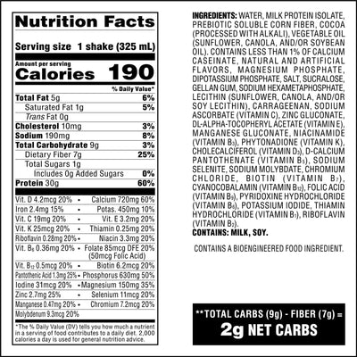 Atkins Strong Milk Chocolate 30g Protein Shake Nutrition Facts Panel