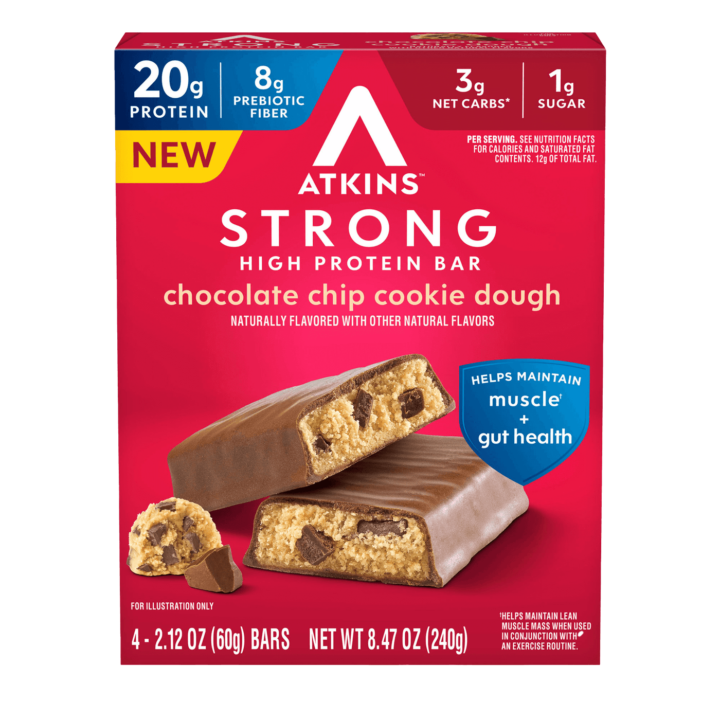 Atkins Strong Chocolate Chip Cookie Dough 20g Protein Bar