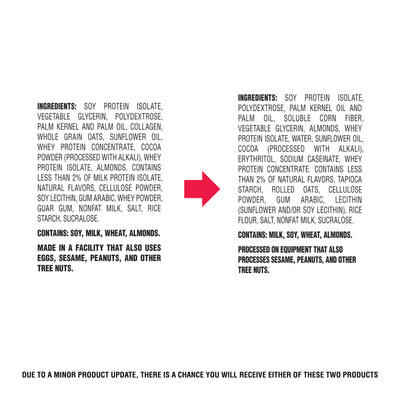 Ingredients list with a red arrow pointing to a warning about tree nut allergens on a white background.