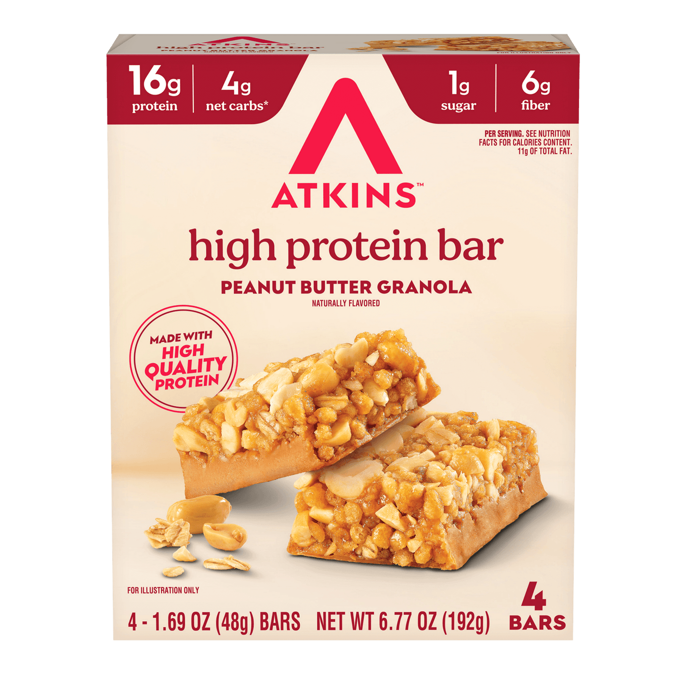 Box of Atkins high protein bar peanut butter granola flavor 
