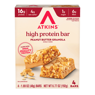 Box of Atkins high protein bar peanut butter granola flavor 