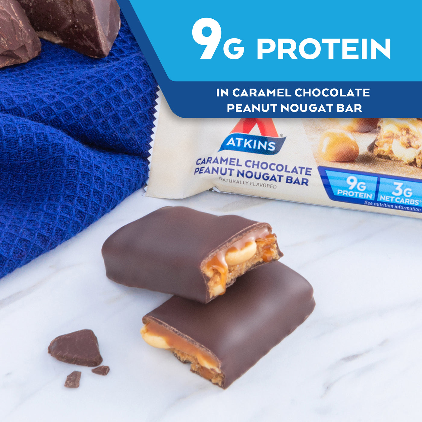 Caramel Chocolate Peanut Nougat Bar; 9G Protein in Caramel Chocolate Peanut Nougat Bar