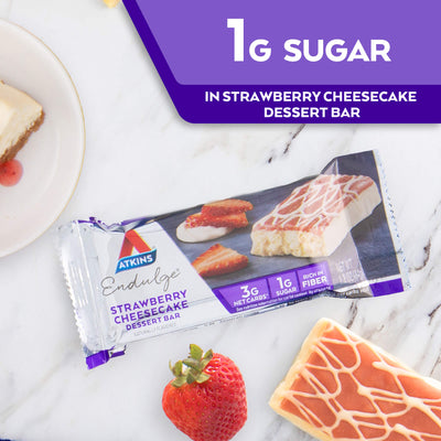 1G Sugar in Endulge Strawberry Cheesecake Dessert Bar
