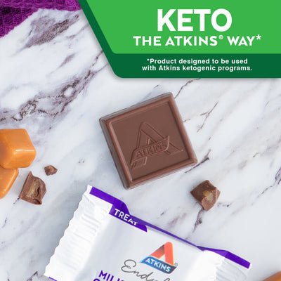Endulge Milk Chocolate Caramel Squares. Keto the Atkins Way* *Product designed to be used with Atkins ketogenic programs. 