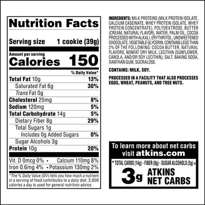 Double Chocolate Chip cookies Nutritional Facts