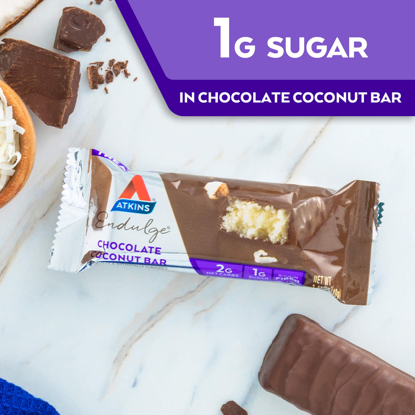 1G Sugar in Endulge Chocolate Coconut Bar