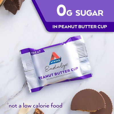 0G sugar in Endulge Peanut Butter Cup. *not a low calorie food