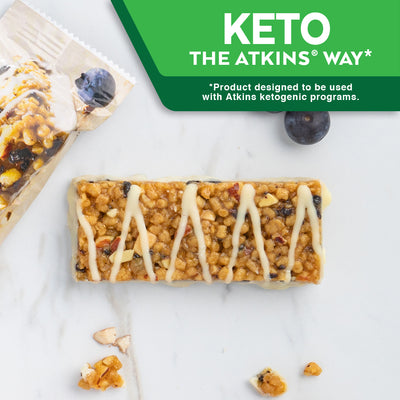 Blueberry Greek Yogurt Bar with blueberries on marble table; ; Keto The Atkins Way* *Product designed to be used with Atkins ketogenic programs.